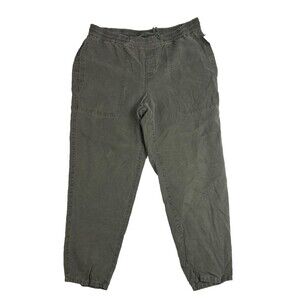 Eileen Fisher Womens M Olive Green Pull On Linen Blend Pants Elastic Waist